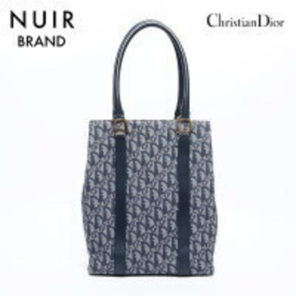 Christian Dior Trotter Canvas Leather Tote Bag Navy Blue